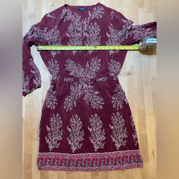 Madewell Silk Lassi Burgundy Floral Polka Dot Mini Pockets Lined Dress Size 4 - Picture 10 of 16